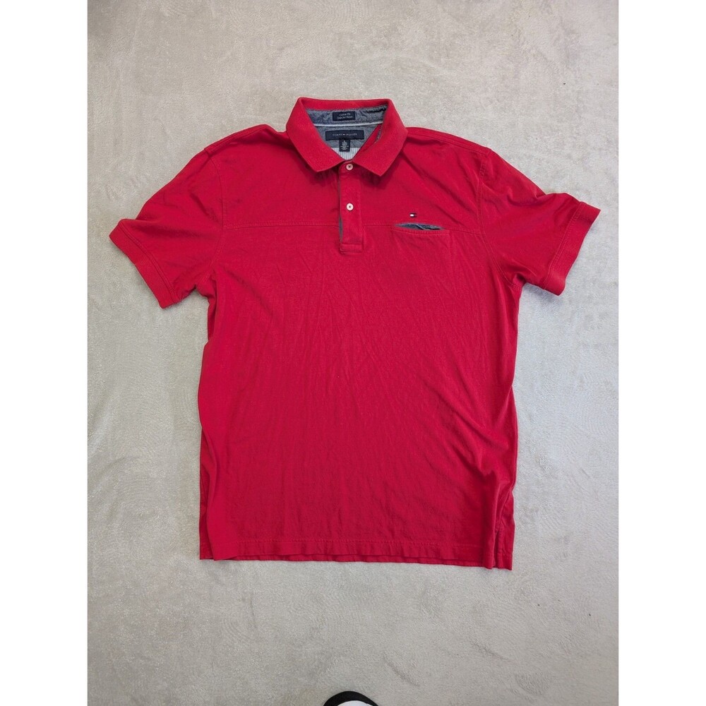 Tommy Hilfiger Men's XL Custom Fit Polo Shirt Red Short Sleeve Cotton Casual Top